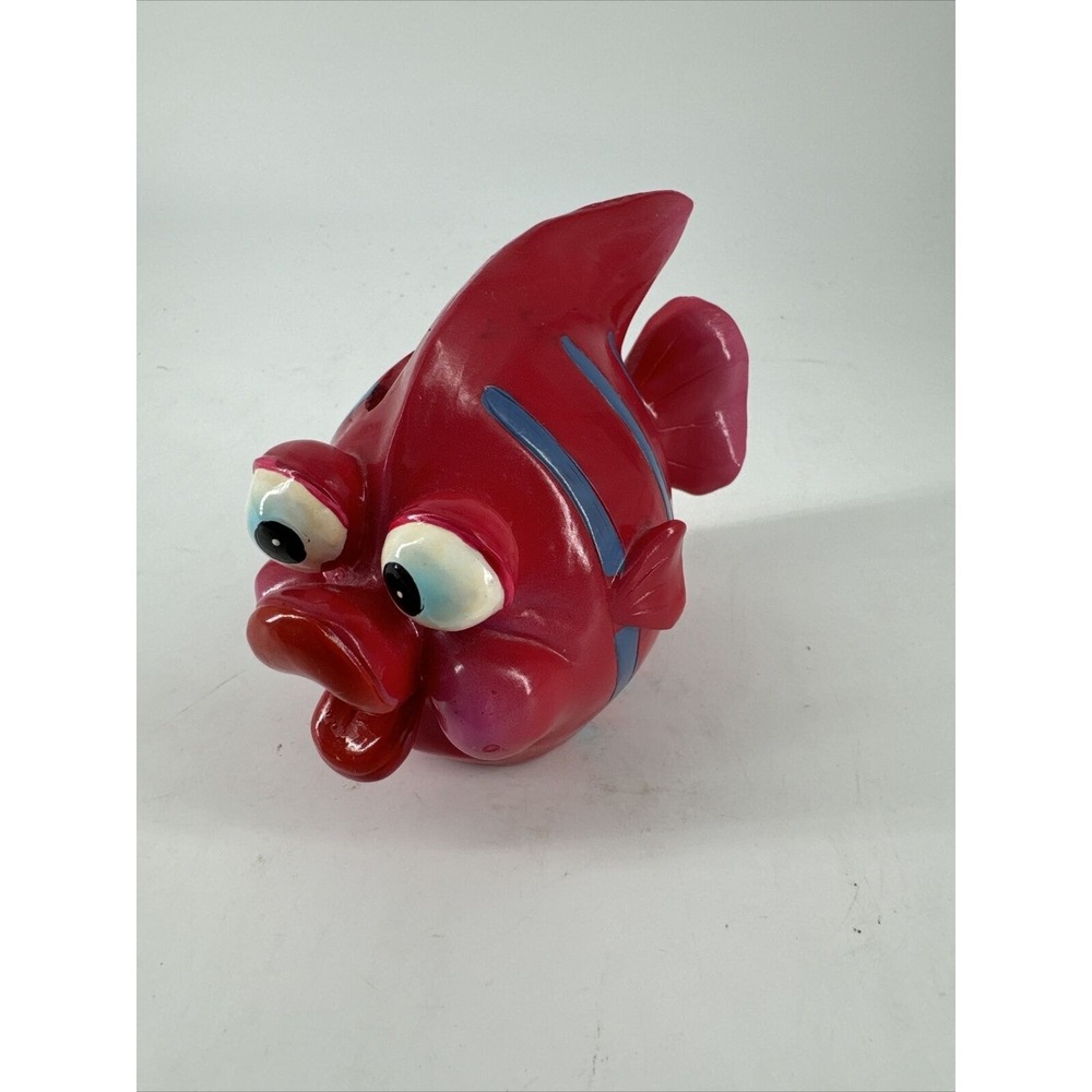 Coin Bank Vintage Composite Fish Kitsch Kissing Red Blue Big Lips 5" L x 3.25" W